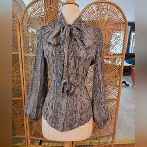 Ramy Brook Silk Button Down Neck Tie Grey Snake Print Size XS